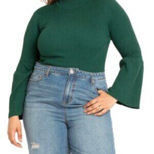 Eloquii Mock Neck Bell Sleeve Sweater